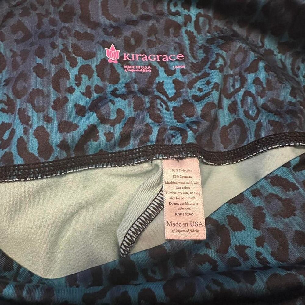 Kira Grace bright blue leopard print leggings Size L - Picture 4 of 6